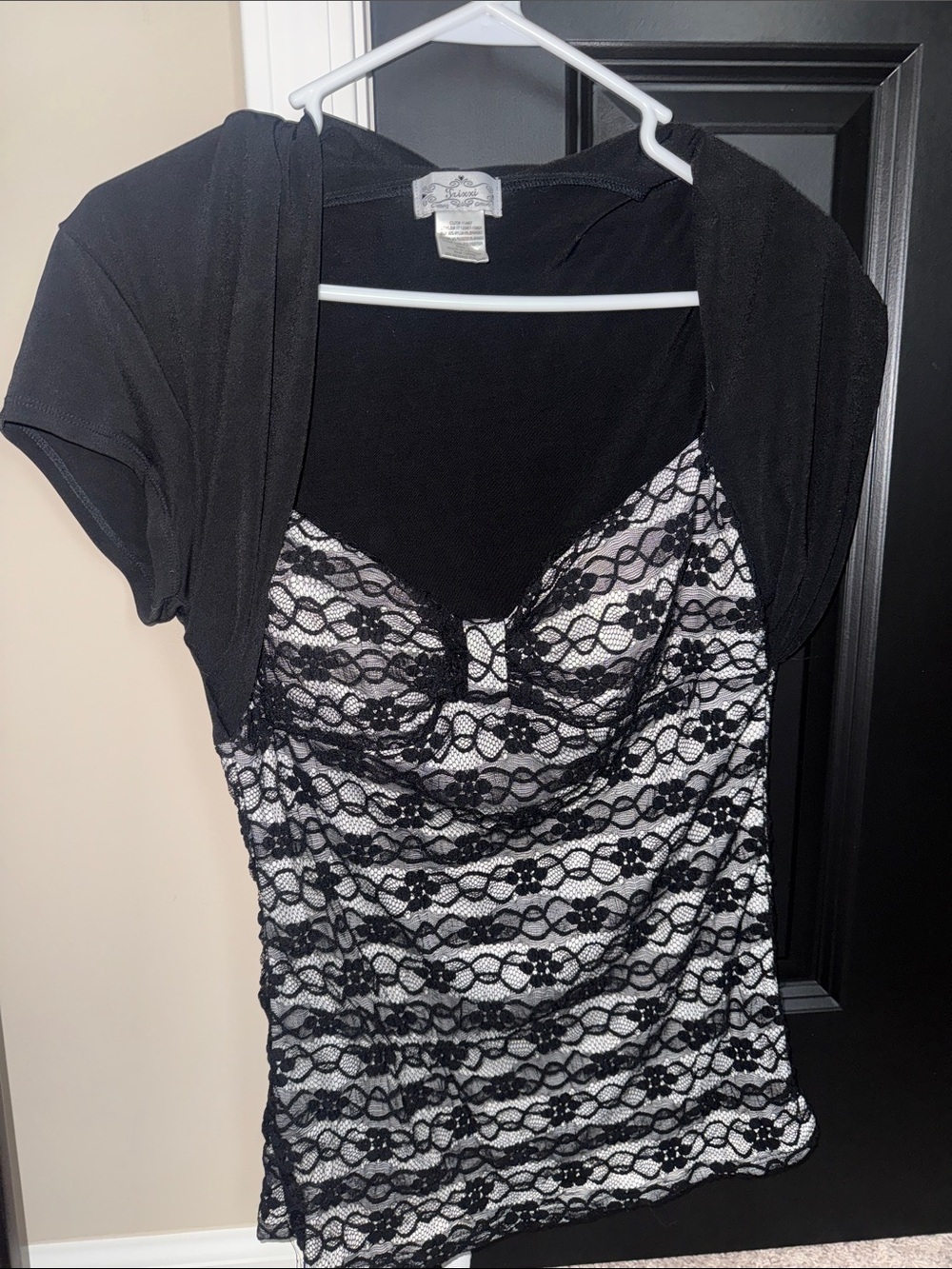 Black Lace Overlay Bustier Top with Short Sleeve Shrug